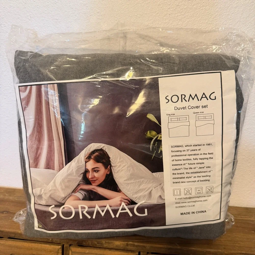 SORMAG Duvet Cover Set Charcoal Gray‎ Minimalist Bedding New